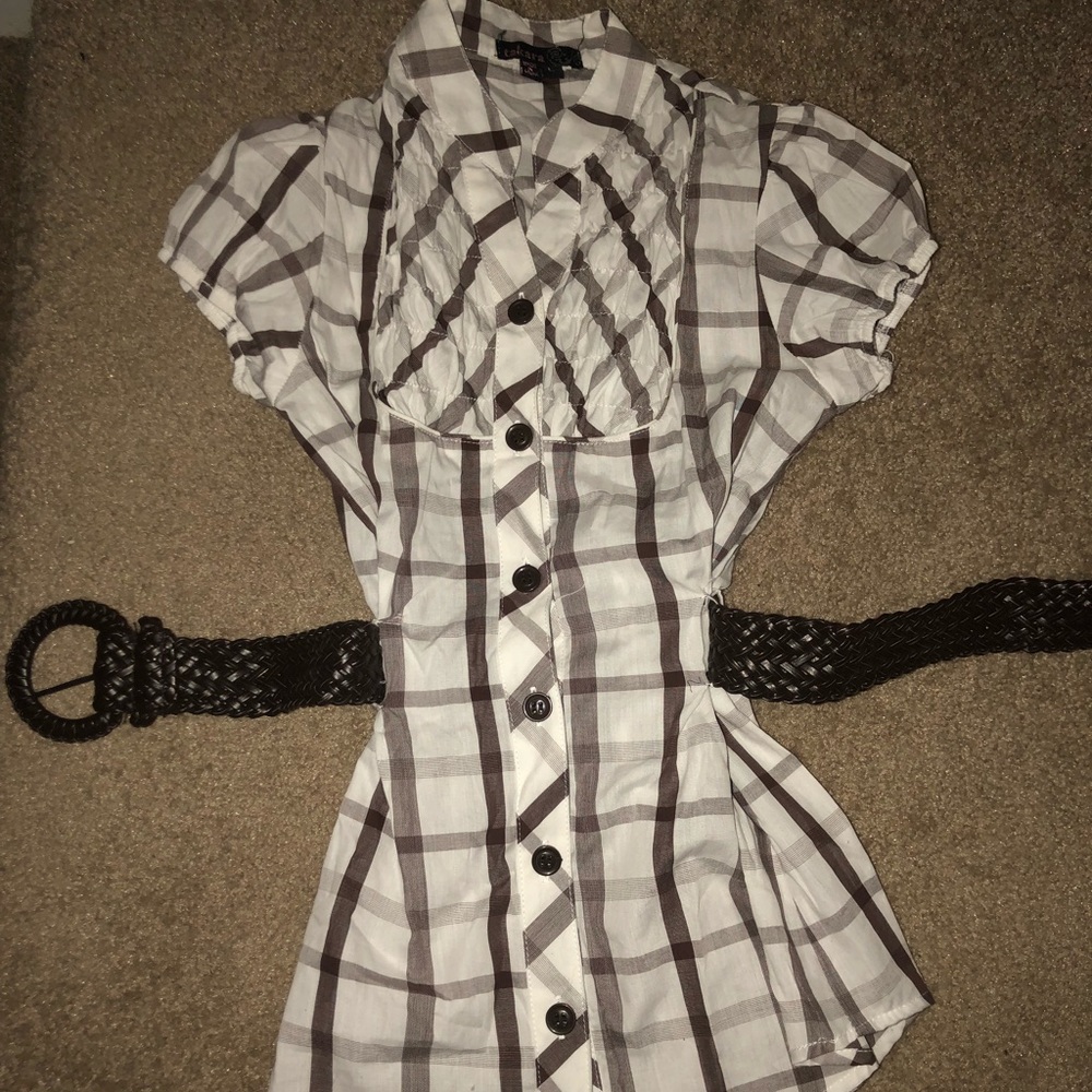 Takara Childs Plaid Top With Belt